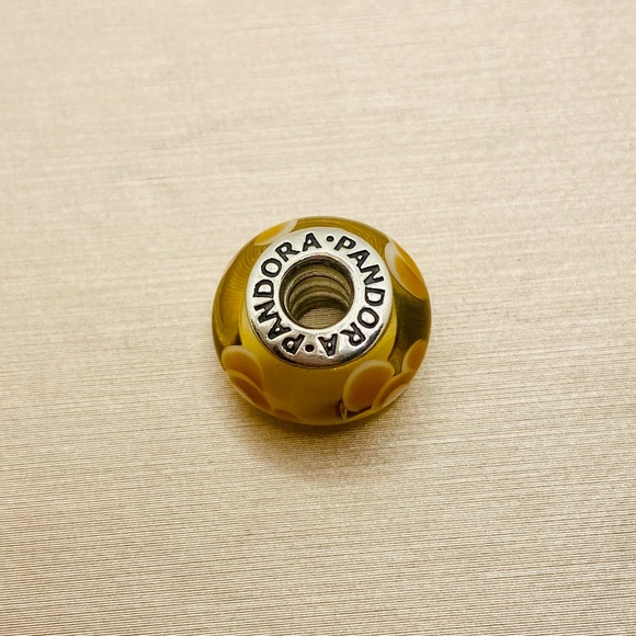 EUC Pandora 790645 Sterling Silver Pale Orange Flowers for You Murano Glass Bead - Picture 5 of 7